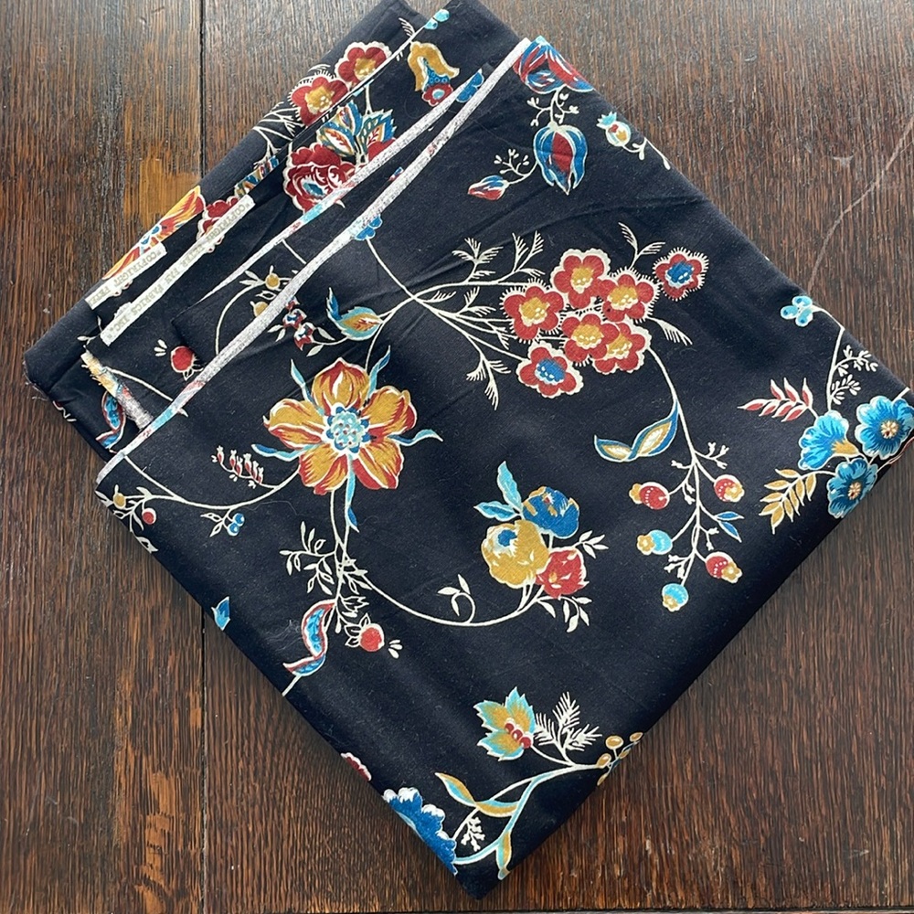 Peter Pan Fabrics, black cotton w bright floral/tropical motif, 62" x W42